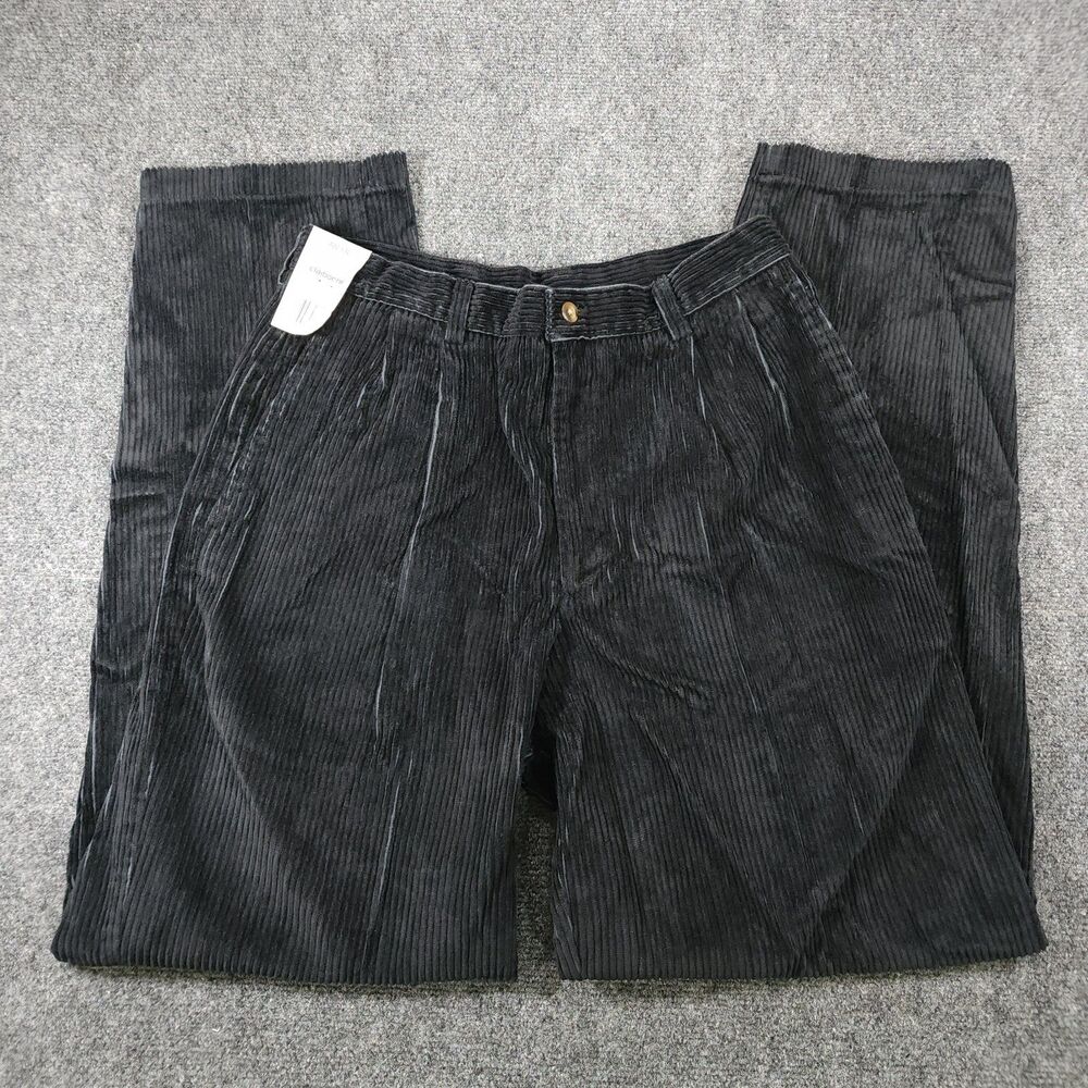 Claiborne Mens 32x32 Vintage 90s Black Corduroy Pleated Pants NWT Wide Wale
